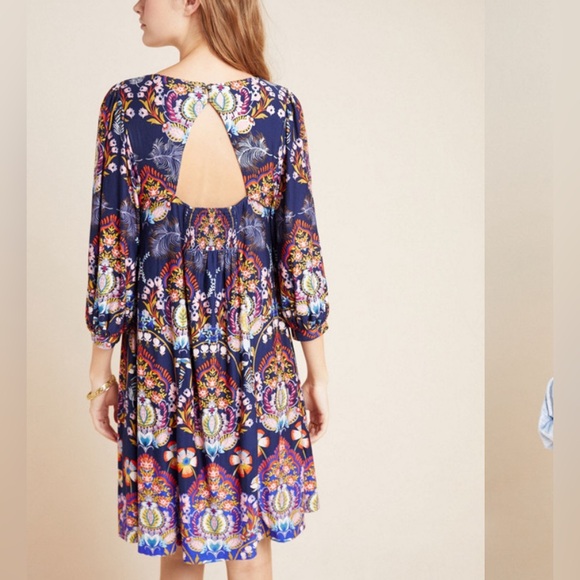 Maeve Anthropologie XS Sawyer balloon sleeve tunic dress Jersey knit floral - Picture 3 of 10